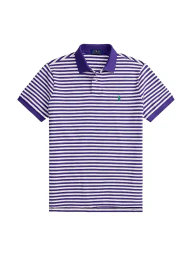 Polo Ralph Lauren Men's Striped Logo Mesh Cotton Polo Shirt - Cabana Purple White - Size XXL | Thumbnail 1