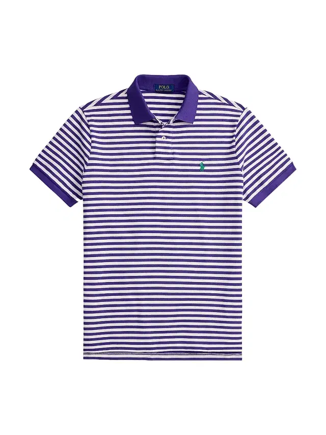 Polo Ralph Lauren Men's Striped Logo Mesh Cotton Polo Shirt - Cabana Purple White