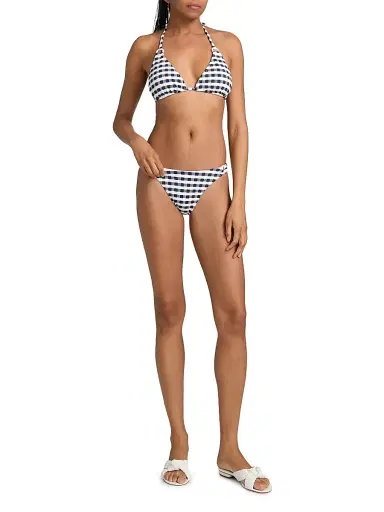Milly Women's Cottage Gingham Bikini Bottom - Green And White - Size Small | Thumbnail 2