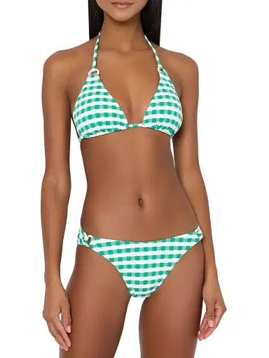 Milly Women's Cottage Gingham Bikini Bottom - Green And White - Size Small | Thumbnail 4