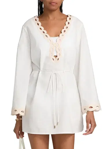 Milly Women's Embroidered Cotton-Blend Cover-Up Minidress - White - Size XS | Thumbnail 3 Milly Women's Embroidered Cotton-Blend Cover-Up Minidress - White - Size XS | Thumbnail 3