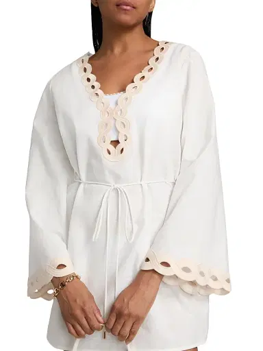 Milly Women's Embroidered Cotton-Blend Cover-Up Minidress - White - Size XS | Thumbnail 5 Milly Women's Embroidered Cotton-Blend Cover-Up Minidress - White - Size XS | Thumbnail 5
