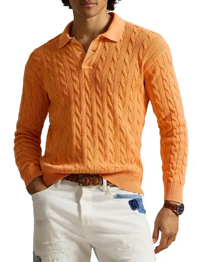 Polo Ralph Lauren Men's Cable-Knit Cotton Polo Sweater | Thumbnail 1 Polo Ralph Lauren Men's Cable-Knit Cotton Polo Sweater | Thumbnail 1