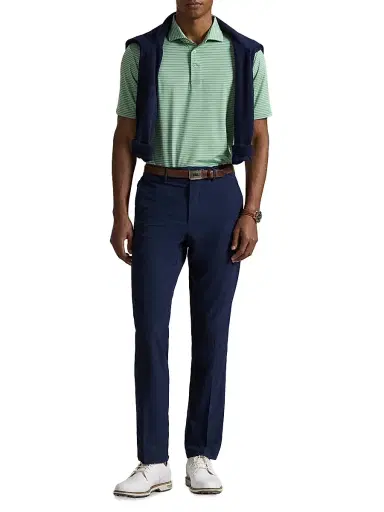 RLX Ralph Lauren Men's Striped Lightweight Airflow Knit Polo Shirt - Outback Green Office Blue - Size Medium | Thumbnail 2 RLX Ralph Lauren Men's Striped Lightweight Airflow Knit Polo Shirt - Outback Green Office Blue - Size Medium | Thumbnail 2