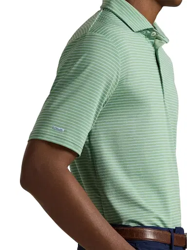 RLX Ralph Lauren Men's Striped Lightweight Airflow Knit Polo Shirt - Outback Green Office Blue - Size Medium | Thumbnail 5 RLX Ralph Lauren Men's Striped Lightweight Airflow Knit Polo Shirt - Outback Green Office Blue - Size Medium | Thumbnail 5