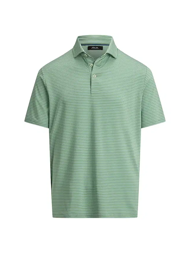 RLX Ralph Lauren Men's Striped Lightweight Airflow Knit Polo Shirt - Outback Green Office Blue