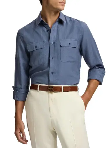 Ralph Lauren Purple Label Men's Silk-Linen Shirt - Vintage Indigo | Thumbnail 2