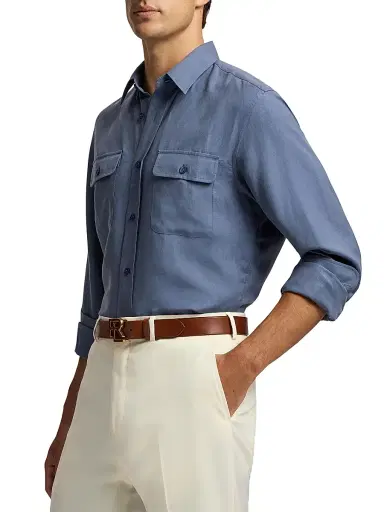 Ralph Lauren Purple Label Men's Silk-Linen Shirt - Vintage Indigo | Thumbnail 3