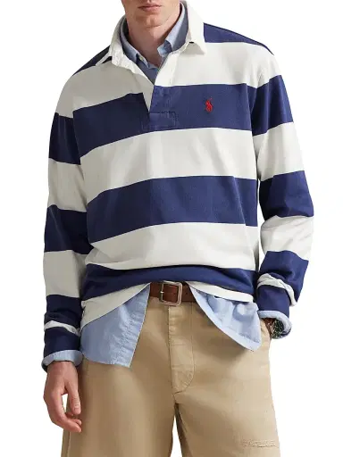 Polo Ralph Lauren Men's Rugby Striped Cotton Shirt - Dark Cobalt Deckwash White - Size XL | Thumbnail 3