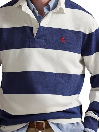 Polo Ralph Lauren Men's Rugby Striped Cotton Shirt - Dark Cobalt Deckwash White - Size XL | Thumbnail 5