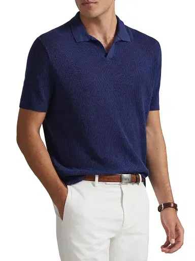Polo Ralph Lauren Men's Knit Linen-Blend Polo Shirt - New Classic Navy - Size XXL | Thumbnail 3