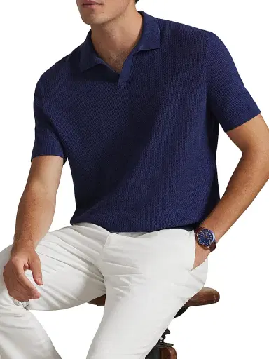 Polo Ralph Lauren Men's Knit Linen-Blend Polo Shirt - New Classic Navy - Size XXL | Thumbnail 5