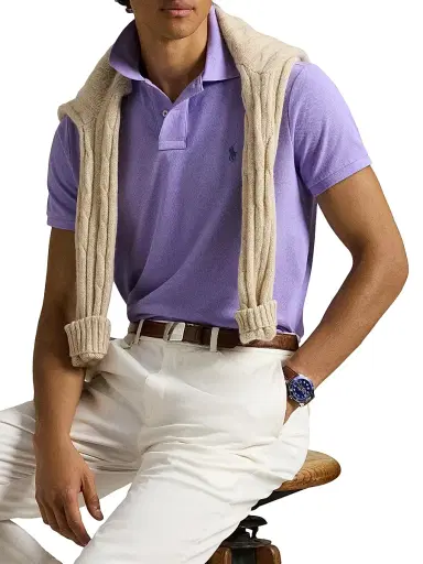 Polo Ralph Lauren Men's Basic Mesh Cotton Polo Shirt - Sky Lavender - Size Large | Thumbnail 6