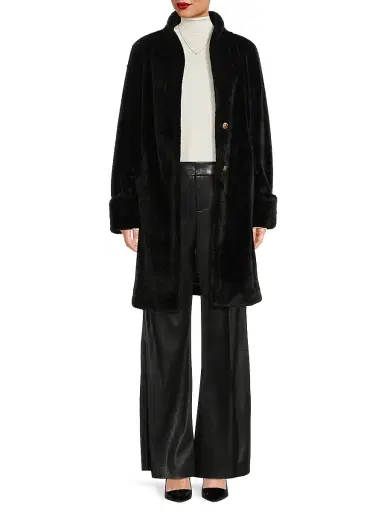 Milly Women's Faux Mink Wrap Coat - Black - Size Large | Thumbnail 2
