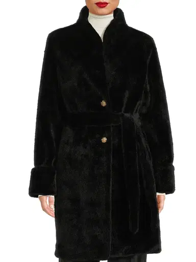 Milly Women's Faux Mink Wrap Coat - Black - Size Large | Thumbnail 3