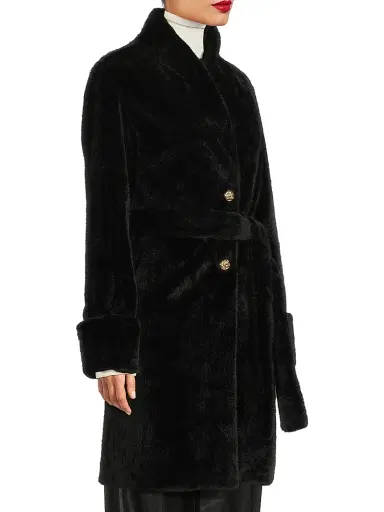 Milly Women's Faux Mink Wrap Coat - Black - Size Large | Thumbnail 4