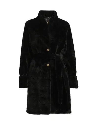 Milly Women's Faux Mink Wrap Coat - Black - Size Large | Thumbnail 1