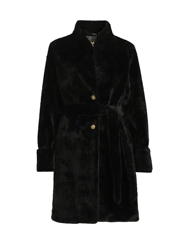 Milly Women's Faux Mink Wrap Coat - Black