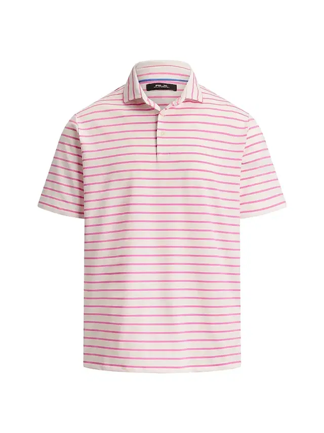 RLX Ralph Lauren Men's Lightweight Airflow Knit Polo Shirt - Dalia Pink Ceramic White