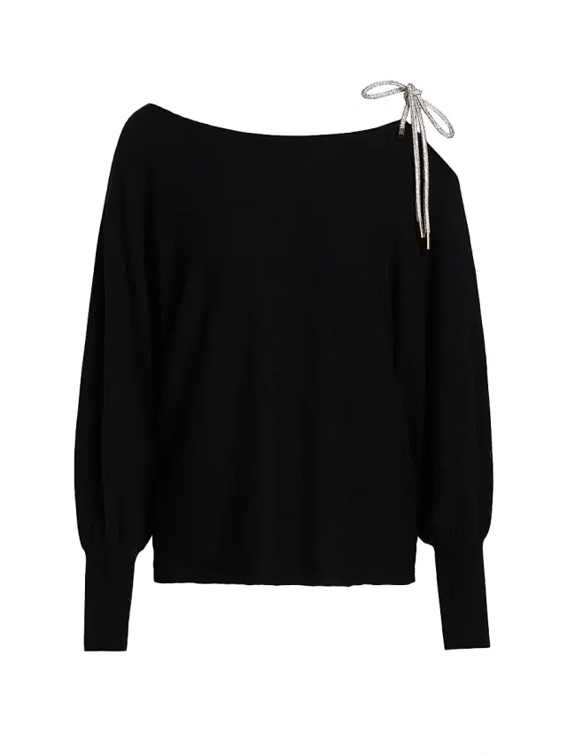 Milly Women's Ida Ots Embellished-Tie Sweater - Black