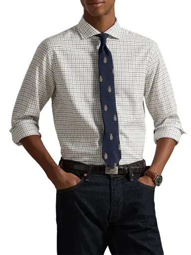 Polo Ralph Lauren Men's Grid Cotton Twill Shirt - White Khaki Multi - Size XXL | Thumbnail 3