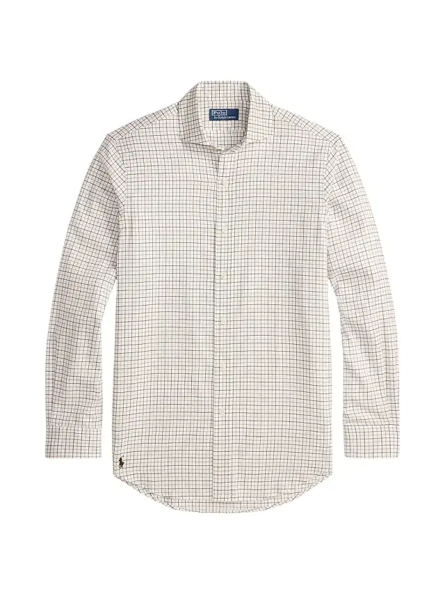 Men's Grid Cotton Twill Shirt - White Khaki Multi