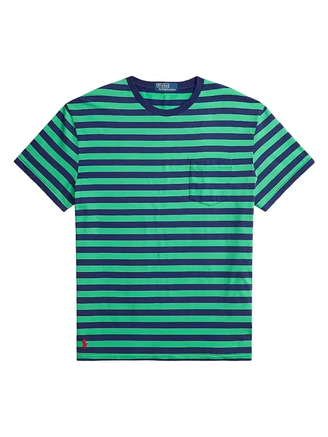 Men's Striped Crewneck T-Shirt - Summer Emerald Dark Cobalt