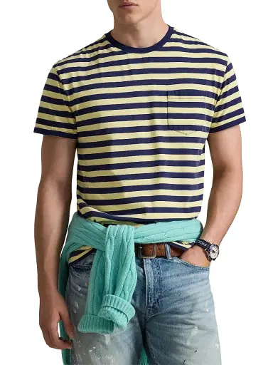 Polo Ralph Lauren Men's Striped Crewneck T-Shirt - Resort Gold Dark Cobalt | Thumbnail 3