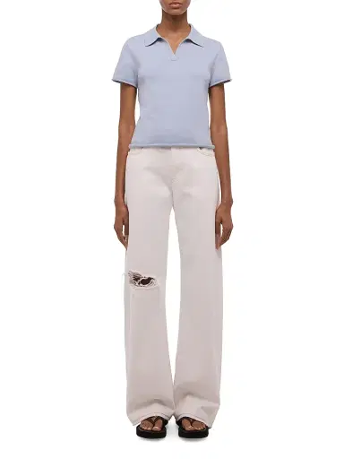 Helmut Lang Women's Cotton Knit Shrunken Polo Sweater | Thumbnail 2 Helmut Lang Women's Cotton Knit Shrunken Polo Sweater | Thumbnail 2