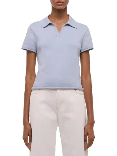 Helmut Lang Women's Cotton Knit Shrunken Polo Sweater | Thumbnail 3 Helmut Lang Women's Cotton Knit Shrunken Polo Sweater | Thumbnail 3