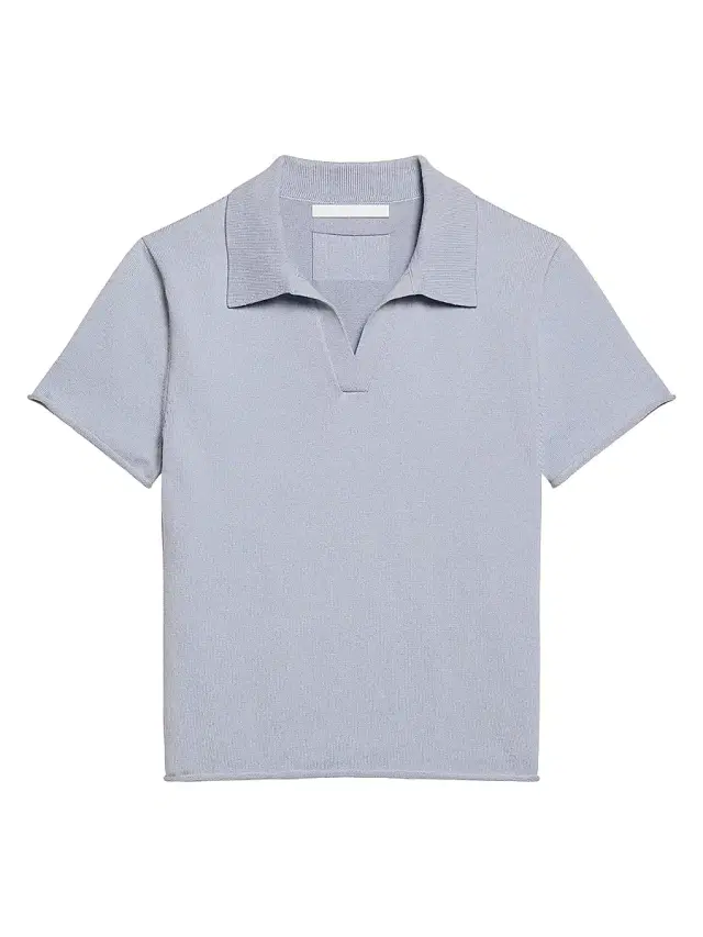 Helmut Lang Women's Cotton Knit Shrunken Polo Sweater - Pale Blue