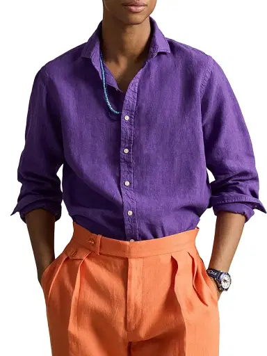 Polo Ralph Lauren Men's Linen Button-Front Shirt - Cabana Purple | Thumbnail 3