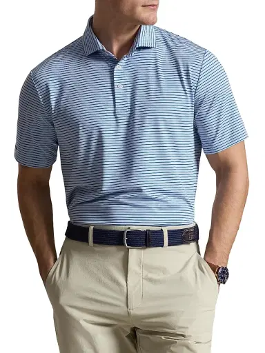 RLX Ralph Lauren Men's Striped Lightweight Airflow Knit Polo Shirt - Office Blue Old Royal - Size XXL | Thumbnail 3 RLX Ralph Lauren Men's Striped Lightweight Airflow Knit Polo Shirt - Office Blue Old Royal - Size XXL | Thumbnail 3