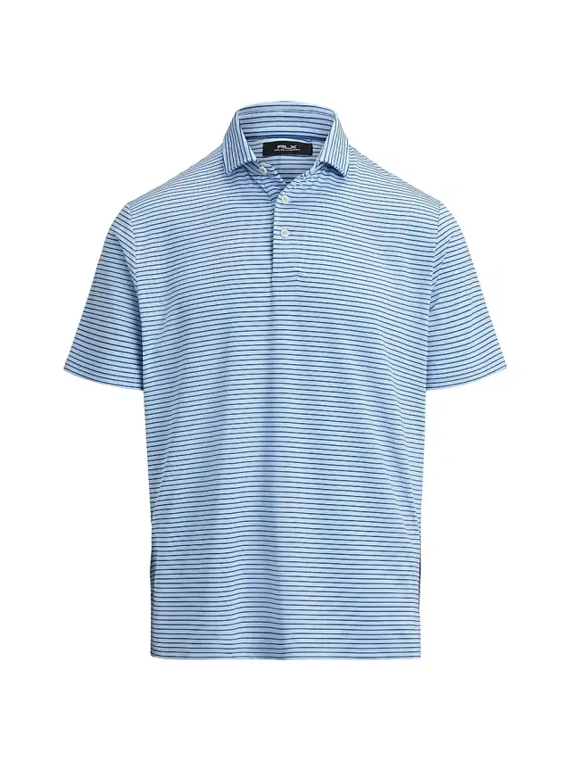 RLX Ralph Lauren Men's Striped Lightweight Airflow Knit Polo Shirt - Office Blue Old Royal