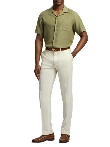 Ralph Lauren Purple Label Men's Silk-Linen Camp Shirt - Fern Green | Thumbnail 2 Ralph Lauren Purple Label Men's Silk-Linen Camp Shirt - Fern Green | Thumbnail 2