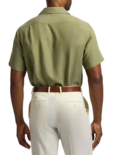 Ralph Lauren Purple Label Men's Silk-Linen Camp Shirt - Fern Green | Thumbnail 5 Ralph Lauren Purple Label Men's Silk-Linen Camp Shirt - Fern Green | Thumbnail 5