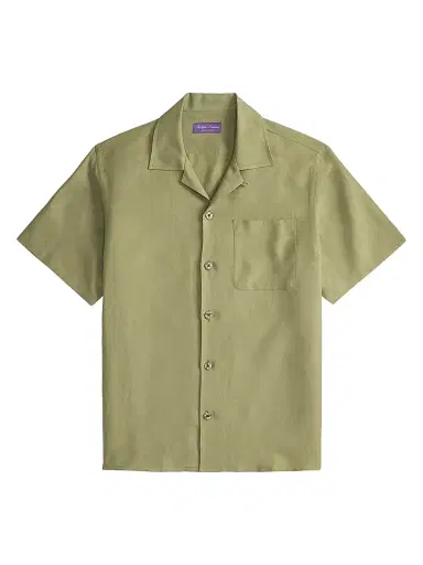 Ralph Lauren Purple Label Men's Silk-Linen Camp Shirt - Fern Green | Thumbnail 1 Ralph Lauren Purple Label Men's Silk-Linen Camp Shirt - Fern Green | Thumbnail 1