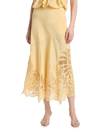 Ulla Johnson Women's Oona Silk Lace-Hem Maxi Skirt - Dandelion - Size 14 | Thumbnail 3 Ulla Johnson Women's Oona Silk Lace-Hem Maxi Skirt - Dandelion - Size 14 | Thumbnail 3