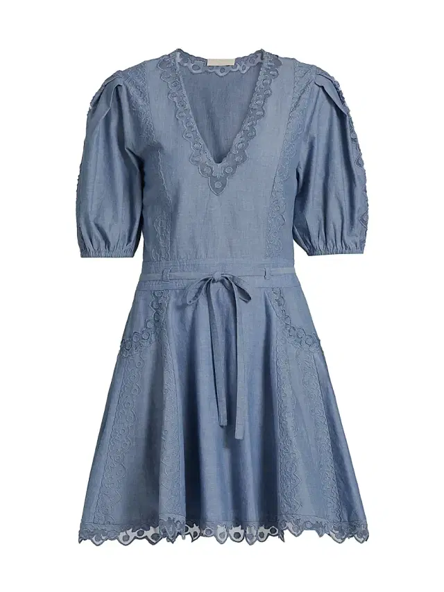 Ulla Johnson Women's Camila Lace-Trim Cotton A-Line Minidress - Chambray