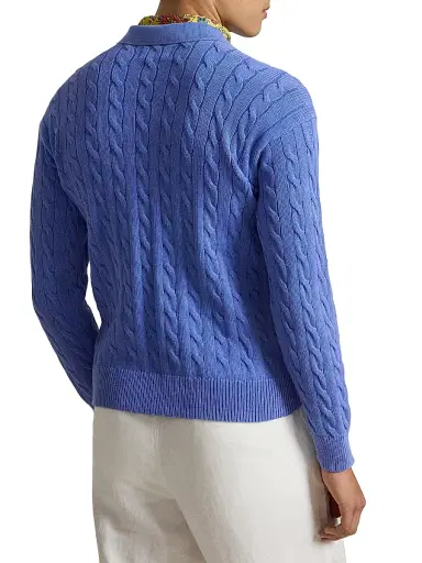 Polo Ralph Lauren Men's Cable-Knit Cotton Polo Sweater - Maidstone Blue - Size XXL | Thumbnail 4 Polo Ralph Lauren Men's Cable-Knit Cotton Polo Sweater - Maidstone Blue - Size XXL | Thumbnail 4