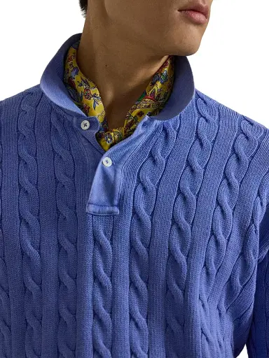 Polo Ralph Lauren Men's Cable-Knit Cotton Polo Sweater - Maidstone Blue - Size XXL | Thumbnail 5 Polo Ralph Lauren Men's Cable-Knit Cotton Polo Sweater - Maidstone Blue - Size XXL | Thumbnail 5