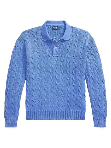 Polo Ralph Lauren Men's Cable-Knit Cotton Polo Sweater - Maidstone Blue - Size XXL | Thumbnail 1 Polo Ralph Lauren Men's Cable-Knit Cotton Polo Sweater - Maidstone Blue - Size XXL | Thumbnail 1