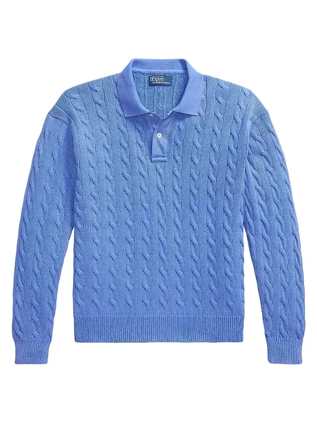 Polo Ralph Lauren Men's Cable-Knit Cotton Polo Sweater - Maidstone Blue