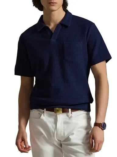 Polo Ralph Lauren Men's Textured Cotton Johnny Collar Polo - Cruise Navy - Size XXL | Thumbnail 3