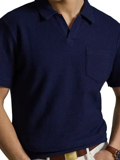 Polo Ralph Lauren Men's Textured Cotton Johnny Collar Polo - Cruise Navy - Size XXL | Thumbnail 6