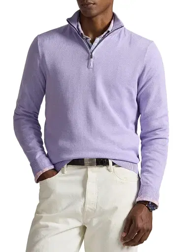 Polo Ralph Lauren Men's Cotton Quarter-Zip Sweater - Powder Purple - Size XXL | Thumbnail 3 Polo Ralph Lauren Men's Cotton Quarter-Zip Sweater - Powder Purple - Size XXL | Thumbnail 3