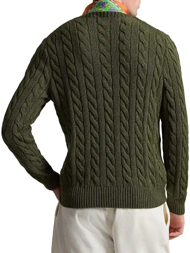 Polo Ralph Lauren Men's Cable-Knit Roving Cotton Sweater - Garden Trail Heather - Size XL | Thumbnail 4 Polo Ralph Lauren Men's Cable-Knit Roving Cotton Sweater - Garden Trail Heather - Size XL | Thumbnail 4