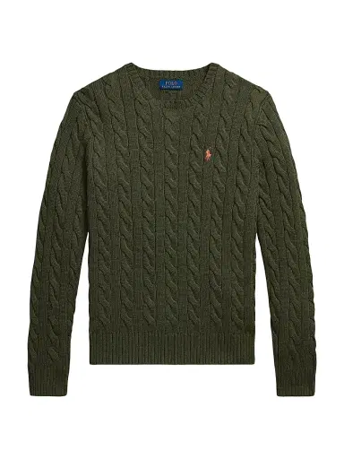 Polo Ralph Lauren Men's Cable-Knit Roving Cotton Sweater - Garden Trail Heather - Size XL | Thumbnail 1 Polo Ralph Lauren Men's Cable-Knit Roving Cotton Sweater - Garden Trail Heather - Size XL | Thumbnail 1