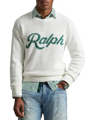 Polo Ralph Lauren Men's Logo Linen-Cotton Crewneck Sweater - Deckwash White Combo | Thumbnail 3 Polo Ralph Lauren Men's Logo Linen-Cotton Crewneck Sweater - Deckwash White Combo | Thumbnail 3