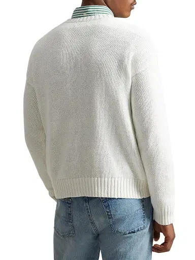Polo Ralph Lauren Men's Logo Linen-Cotton Crewneck Sweater - Deckwash White Combo | Thumbnail 4 Polo Ralph Lauren Men's Logo Linen-Cotton Crewneck Sweater - Deckwash White Combo | Thumbnail 4